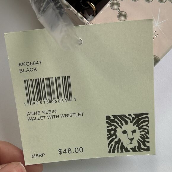 New Anne Klein Women’s Zip-Around Wristlet Wallet Black With Gold Colored Bow - Picture 5 of 10